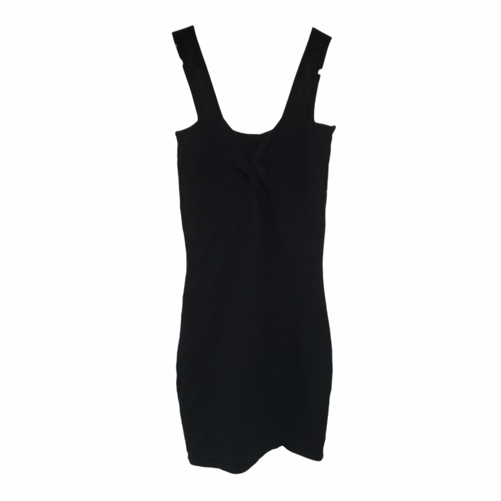 QED London womans black bandage style LBD dress.